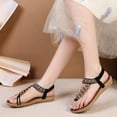 thumbnail image 2 of Mepaouo Womens Sandals Comfortable Bohemian Beaded Dressy Flip Flops Elastic Ankle Strap Slip on Shoes, 2 of 6
