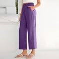thumbnail image 4 of Wutalume Women's Fashion Cropped Pants, Elastic High Waist Casual Trousers with Pockets Solid Color, Loose Fit,Perfect for Spring Summer Wardrobe,Purple 2XL, 4 of 6