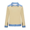 thumbnail image 5 of GUACER Women's Waffle Knit Long Sleeve Tops Denim Collar Contrast Trim Loose Fit Casual Everyday Wears, 5 of 5