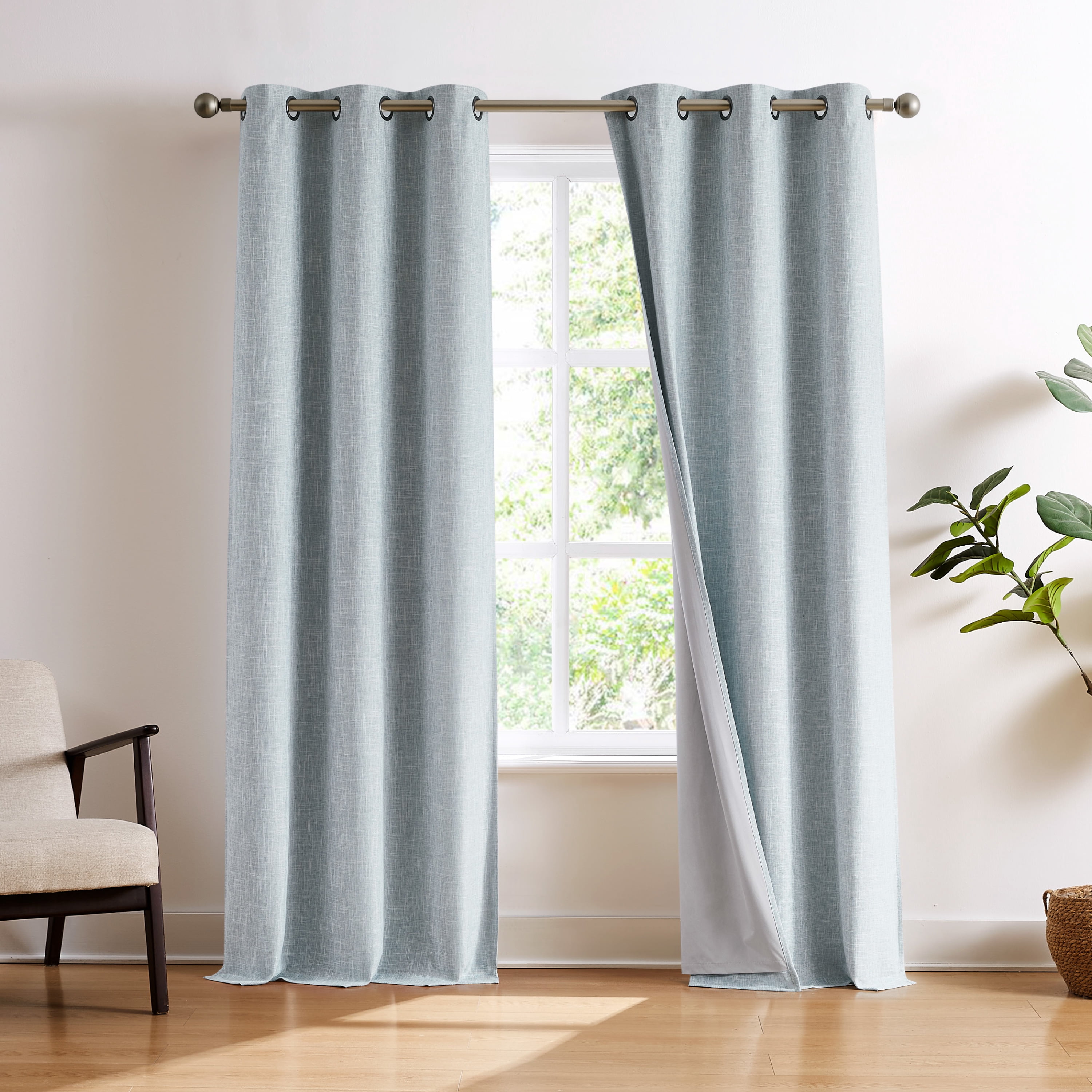 Brookstone Percy Blackout Curtains Thermal Insulated Grommets Room Darkening Drapes for Living Area and Bedroom, Light Blue, 38" x 84", 2 Panel Set
