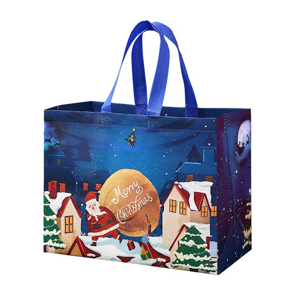 TopLLC Christmas Gift Bags, Merry Christmas Santa Pattern Tote Bags with Handles, Reusable Grocery Bags Christmas Themed Non-Woven Shopping Bags for Xmas Gifts Wrapping Party Supplies(12.6"x6.7"x9.8")