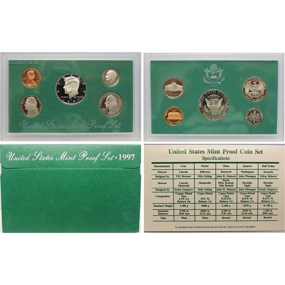 1997 Proof Set - U.S. Mint 5-Coin Set - Includes COA & OGP
