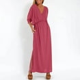thumbnail image 2 of Feancey Casual Maxi Dresses for Women Trendy Side Slit Vacation Long Dress Loose V Neck Summer Dresses High Waist Elegant A-Line Dress with Pockets Red S, 2 of 9