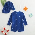thumbnail image 6 of Vividxx Boys Summer Swimwear With And Printed Long Sleeve Rash Guard Swim Shirt And Matching Swim Trunks Hat Outfit For Beach Pool Water Play 6-12 Months, 6 of 9