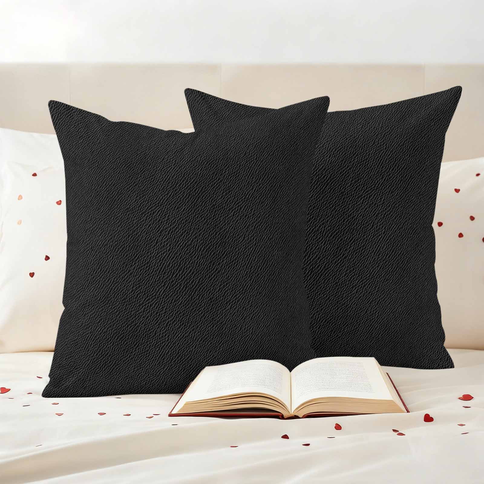 Solid Black Outdoor Waterproof Pillow Covers, Retro Minimalism Abstract Denim Texture Decorative Square Throw Pillowcase Sofa Cushion Sham for Patio/Couch/Chair, 18"x18" 2 Pack