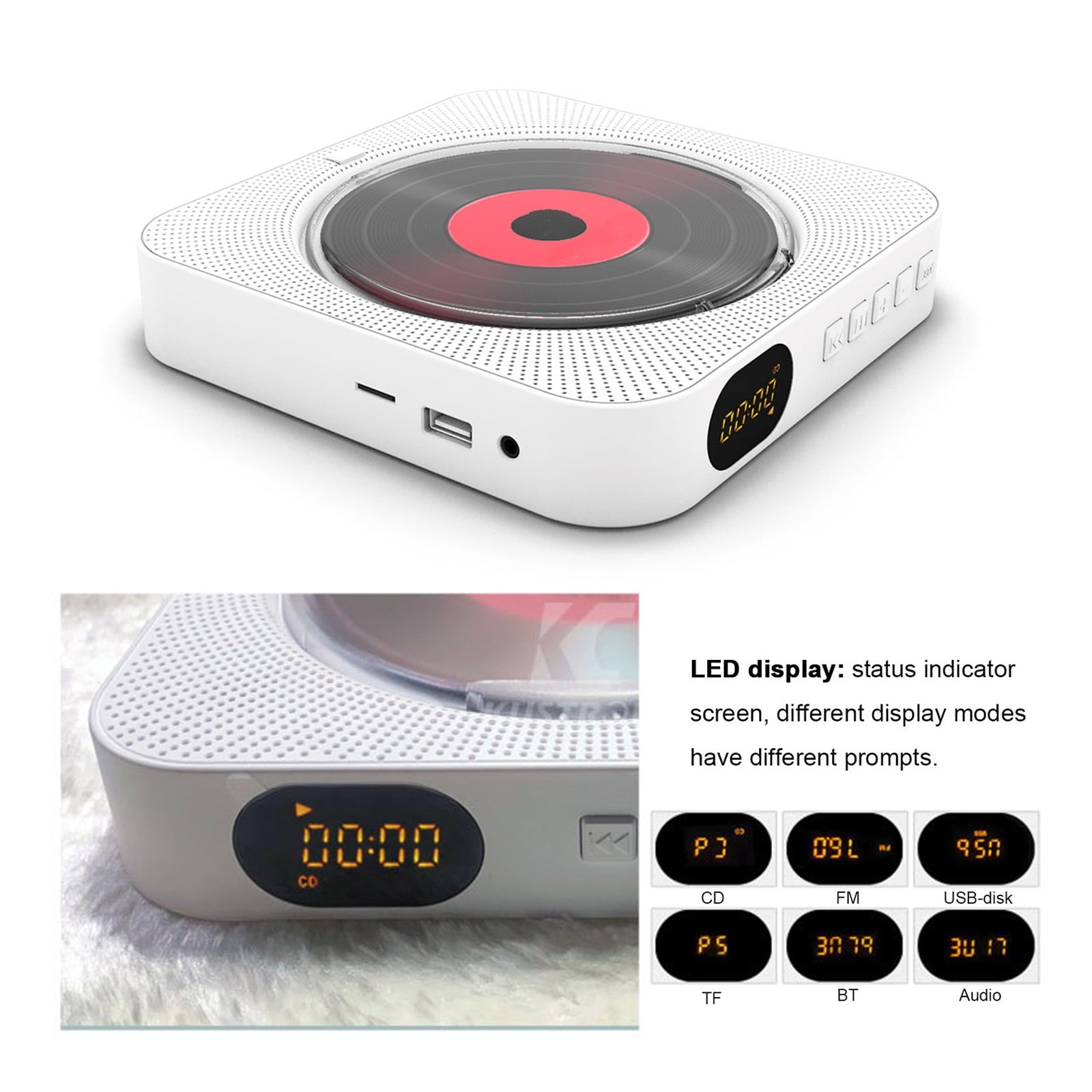 Portable CD Player Speaker Stereo CD Players LED Screen Wall Mountable CD Music Player With IR Remote Control FM Radio ,Perfect Gift