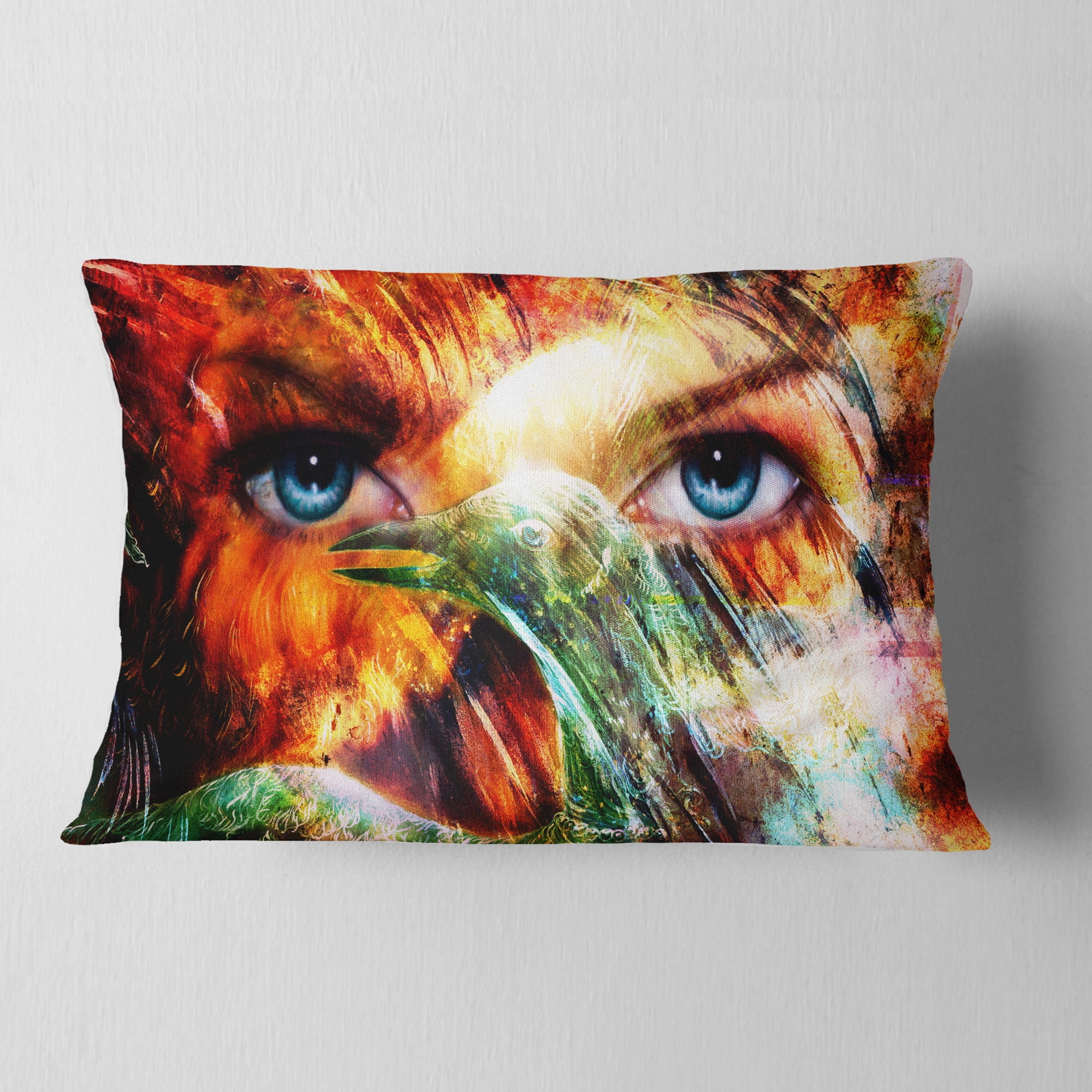 Designart Woman Feather Collage - Portrait Throw Pillow - 12x20