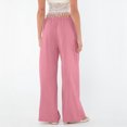 thumbnail image 3 of Charella Womens Linen Pants Wide Leg Elastic Waist Casual Loose Drawstring Trousers Solid Color Pants (XL, Pink), 3 of 7