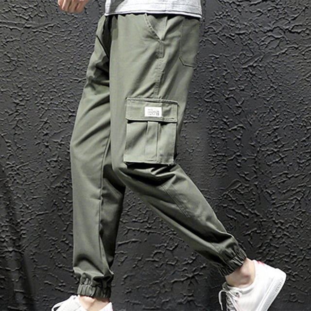 Pantalones largos para hombre, informales, lisos, con bolsillo, cintura elástica, para exteriores, con cordón ajustable, para trabajo