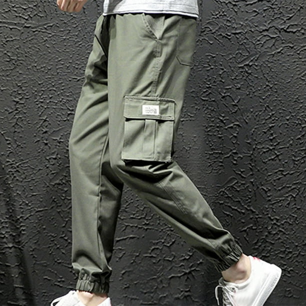 Pantalones largos para hombre, informales, lisos, con bolsillo, cintura elástica, para exteriores, con cordón ajustable, para trabajo