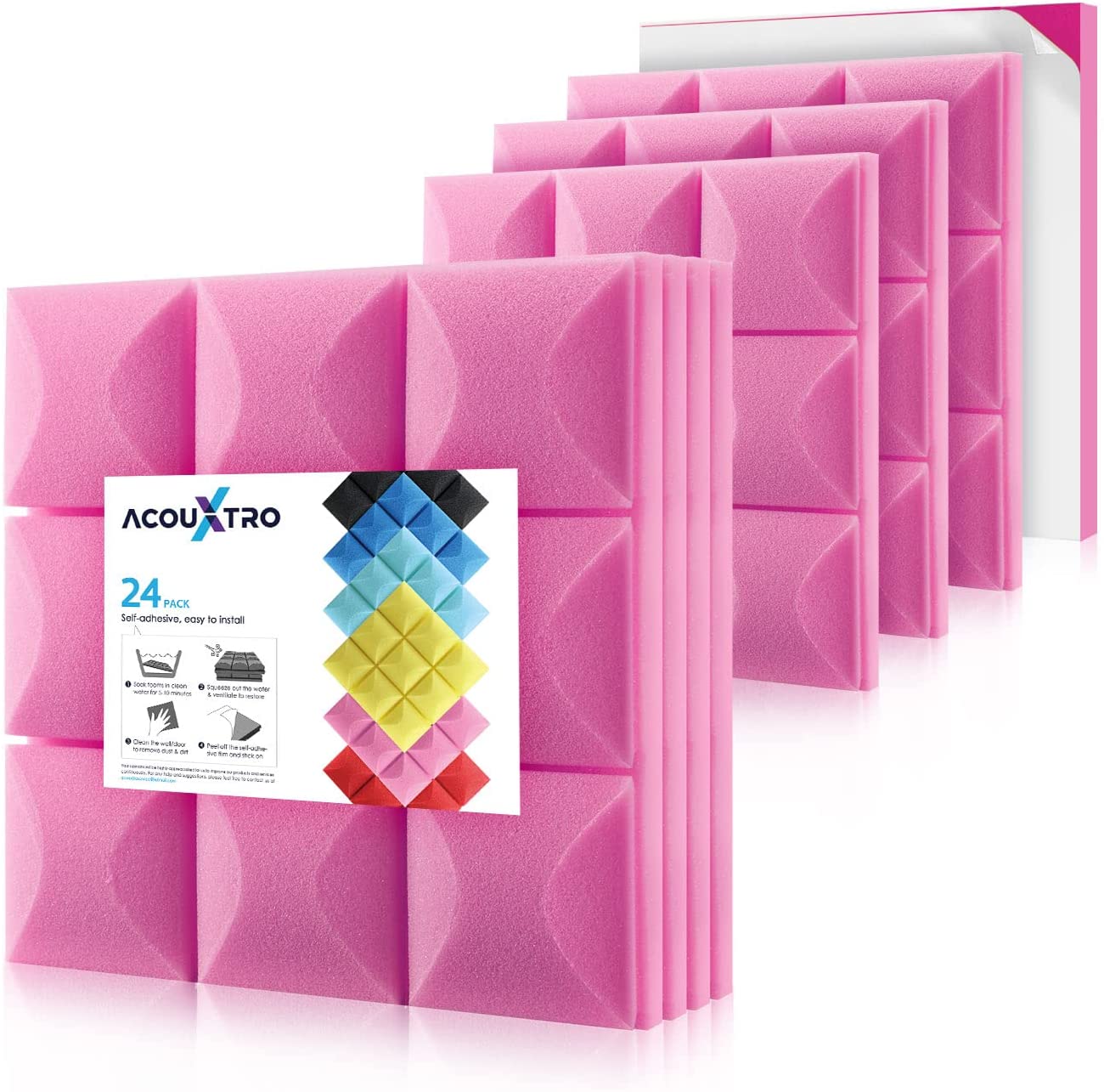 Sound Proof Foam Panels 24pcs, 12 x 12 x 2 inches Sound Absorbing Foam