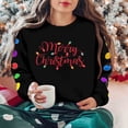 thumbnail image 2 of lulshou Sweatshirt for Women Christmas "Merry Christmas" Print Sweatshirt Fleece Crewneck Pullover Cozy Long Sleeve Casual Top, Black, M, 2 of 9