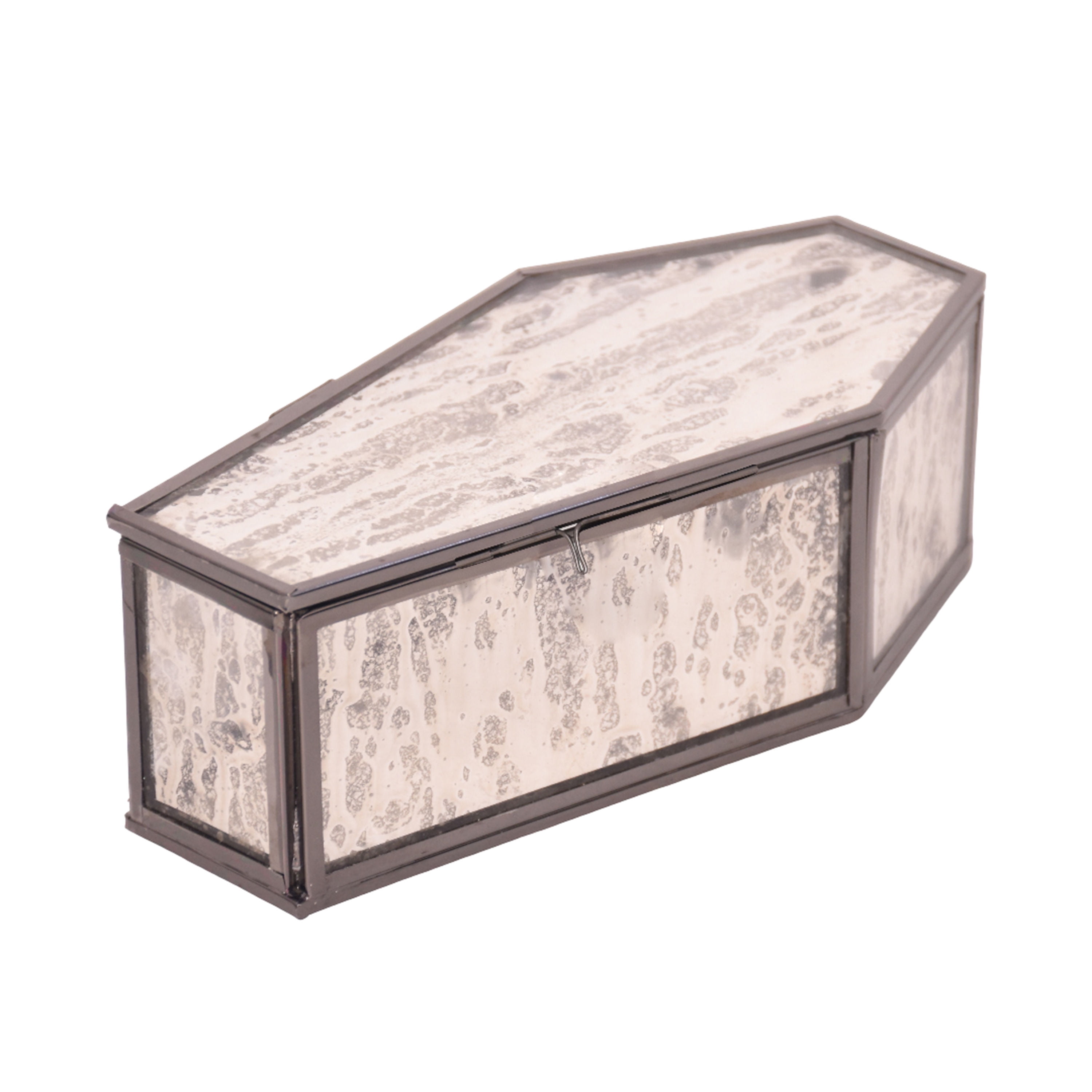 Halloween Décor Glass & Steel Coffin Decorative Box Antqiue Silver, 7.75 inch, By Way to Celebrate