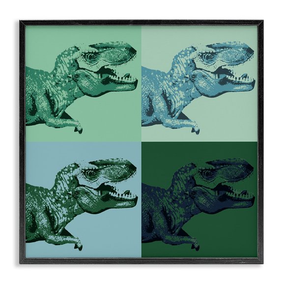 Stupell Industries Roaring T-Rex Dinosaur Kids Vintage Pop Style Graphic Art Black Framed Art Print Wall Art, Design by Daphne Polselli