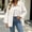 White-AB, variant on Women's Fringed Hem Denim Jacket, Lapel Button Front Long Sleeve Oversized Jean Shacket with Chest Pockets Casual Outerwear Pink-AB XL(XL)