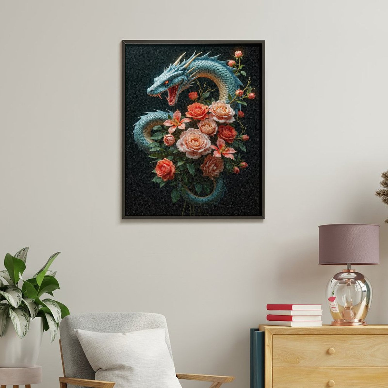 Paint By Numbers Kit for Adults Beginner - DIY Dragon Roses Fantasy Art Blossoms Canvas Painting Kits for Adults, Frameless Paint By Number for Adults for Home Wall Decor 16x20 Inch
