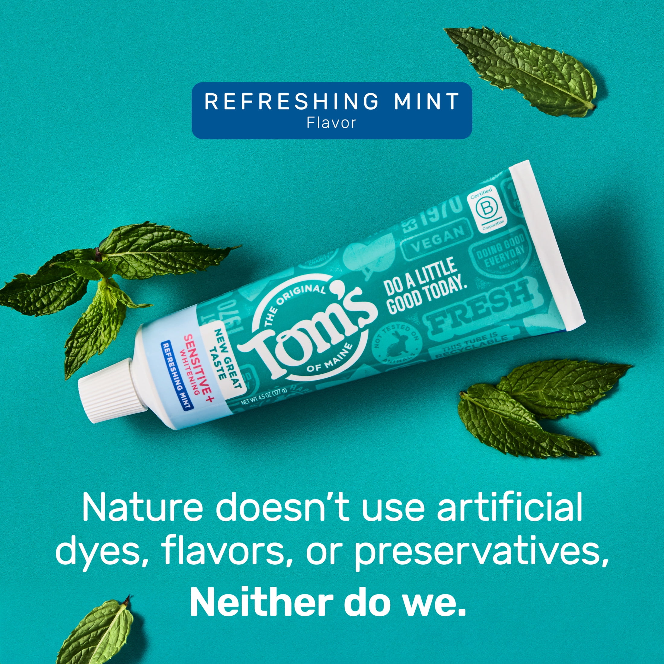 (2 pack) Tom’s of Maine Sensitive Plus Whitening Fluoride Free Toothpaste, Refreshing Mint, 4.5 oz