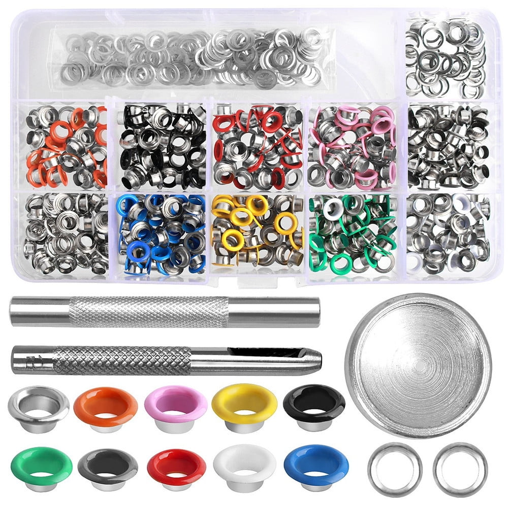 4 Colors Grommets Kits With 120 Set Grommets 3 Pieces Fixing Tools For Canvas Clothes Leather DIY Leather Craft Rive 1/4 Inch/6MM Grommet Kit 120 Sets Grommets Eyelets With 3 Pieces Install Tool Kit 