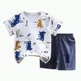 thumbnail image 4 of TOWED22 Toddler Baby Boy Summer Outfit Short Sleeve Letter Print T Shirt Top Cotton Shorts 2Pcs Summer Outfit(Blue,6-12 M), 4 of 9