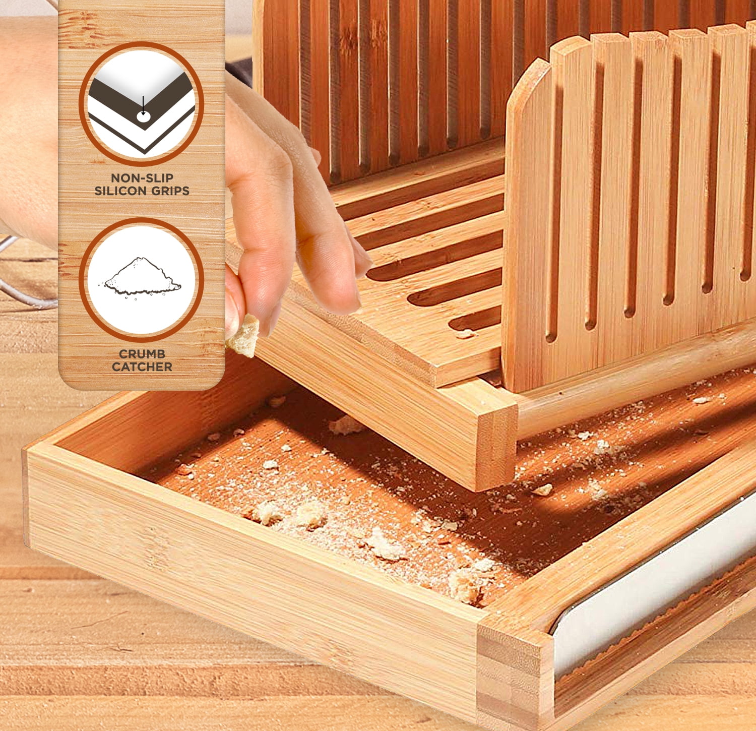 A Home Bamboo Bread Slicer For Homemade Bread Loaf – Wooden Bread Cutting  Board With Crumble Holder