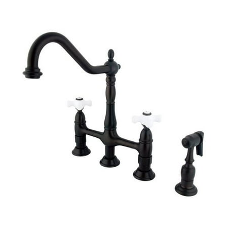 New Orleans Satin Nickel Deck Mount Kitchen Faucet with Metal Cross