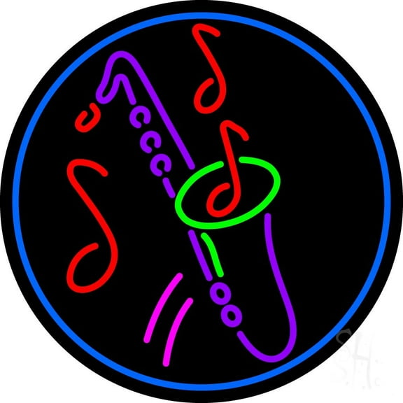 Yellow Saxophone Multicolored Musical Note LED Neon Sign 26" Tall x 26" Wide - inches Black Square Cut Acrylic Backing, with Dimmer - Premium built indoor Sign for Studio, Club, Décor, Storefront.