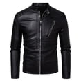 thumbnail image 4 of Men's casual stand-up collar jacket, PU leather jacket, motorcycle suit, diagonal zipper pocket design, 4 of 13