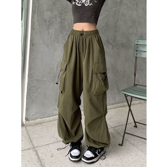 Oversized Cargo Parachute Pants Women Streetwear Vintage Y2k Hip Hop Wide Leg Joggers Baggy Sweatpants Techwear - Green / XL