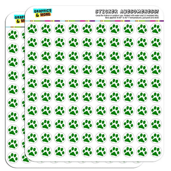 Paw Print Green 1/2" (0.5") Scrapbooking Crafting Stickers