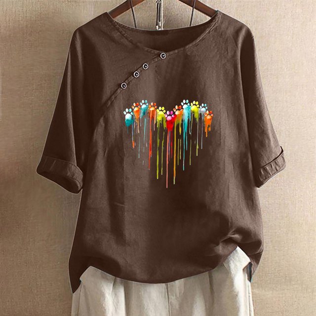 Fiudx Ofertas Relámpago Camiseta Estampada para Mujer Blusa de Manga Corta Tops Casuales con Cuello Redondo