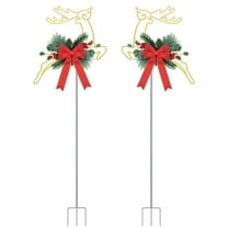Imountek 2Pcs Christmas Reindeer Lights, Battery Powered LED Pathway Stake Lights for Outdoor Garden Patio Holiday Decor
