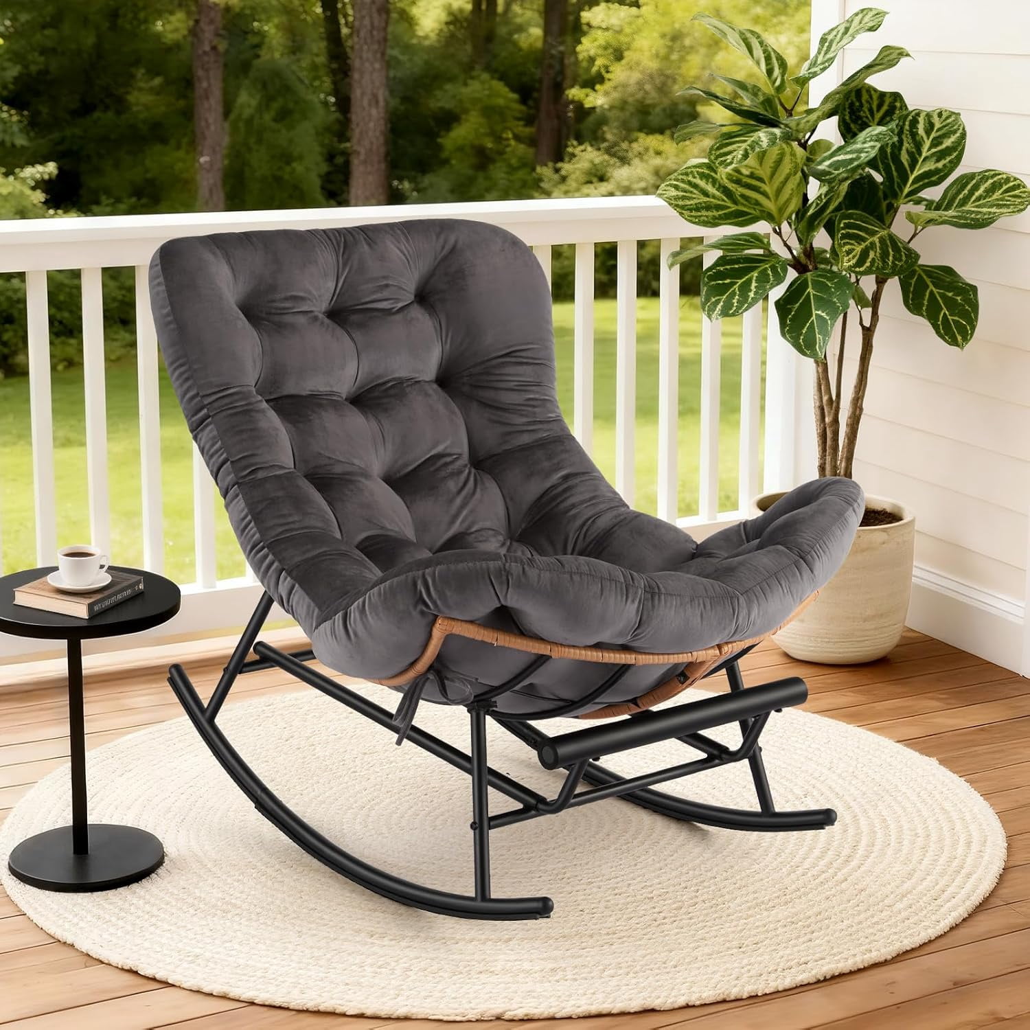 Papasan Rocking Chair with Foot Rest, Oversized Papasan Chair with ...