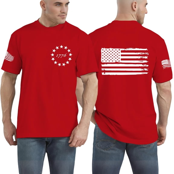 250 Years American Flag Shirts for Men 4th of July Crewneck T Shirt 1776-2026 USA Patriotic Tee Tops Red M