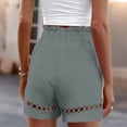 thumbnail image 2 of Cotton Linen Shorts Women Solid Color Shorts with Pockets Summer Casual Hollow Out Hem Wide Leg Hot Pants Short Pants Lightweight Hotpants Beach Lounge Wear, 2 of 7