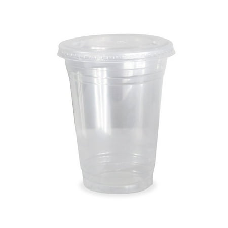 16 Ounce Plastic Lid - SafePro 100 Sets 16 oz Plastic CLEAR Cups with Flat Lids for Iced Coffee Bubble Boba Tea Smoothie