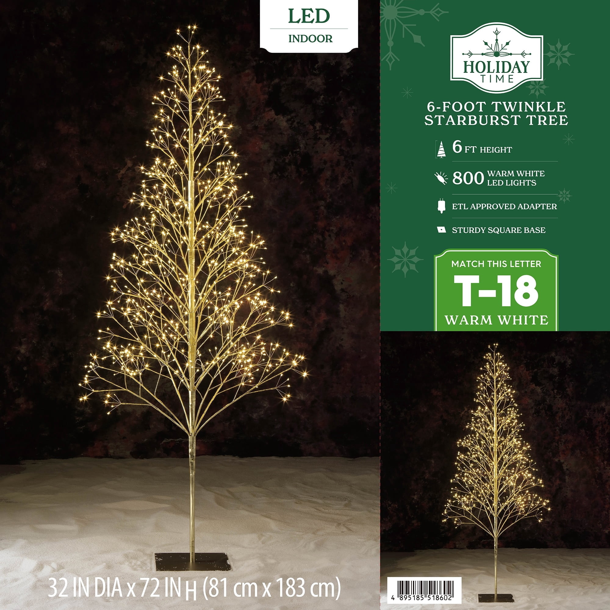 6' Pre-Lit Starburst Tree with 800 Warm White Twinkling LED Lights, by Holiday Time