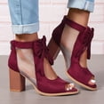 thumbnail image 6 of High Heel Sandals Womens Chunky High Heel Sandals Ankle Strap Open Toe Dress Shoes Cut Out Mesh Bows Strappy Sandals High Block Heels Peep Toe Summer Ankle Boots Fish Mouth Fashion Breathable Dressy, 6 of 6