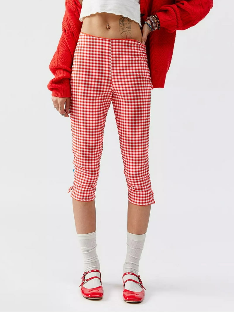 Michellecmm Women Capri Pants, Low Waist 3/4 Length Plaid Pants