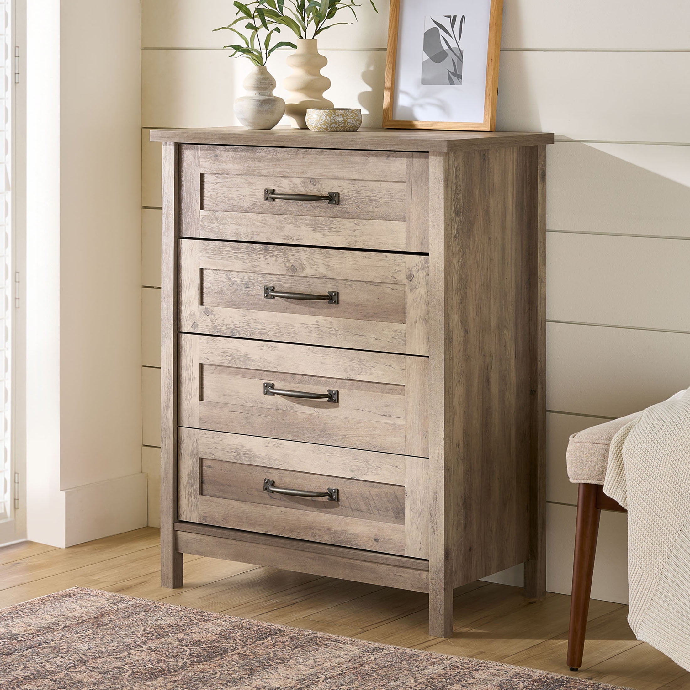 Better Homes & Gardens Modern Farmhouse 4-Drawer Dresser, Rustic Gray Finish