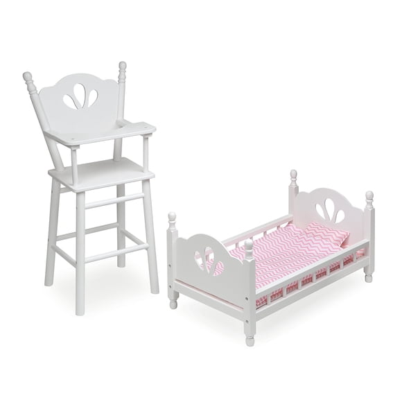 Juego De Cama Y Trona English Country Doll Con Ropa De Cama Chevron - Blanco/Rosa