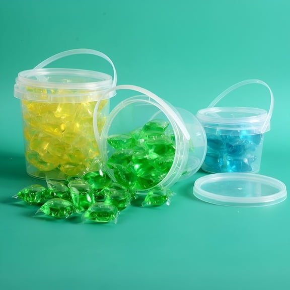 ACDANC Storage Bucket 2 Pcs Clear Plastic Bucket with Handle Round Storage Bucket Food Storage Container with Lids