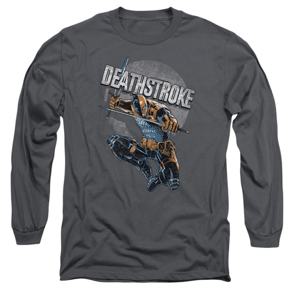 JLA Justice League Deathstroke Retro Long Sleeve Adult 18/1 T-Shirt Charcoal