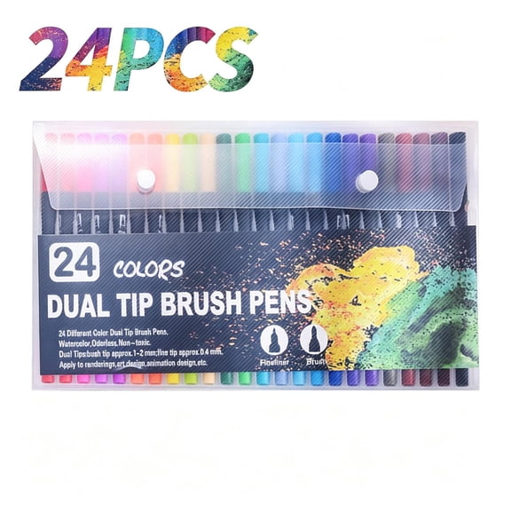 24 Colors Acrylic Paint Markers, Dual Tip with Fine Tip and Brush Tip Pens for Stone, Wood, Calligraphy, Canvas, Ceramic, Metal, Glass, Rock Painting, DIY Crafts Art Supplies Kit