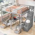 thumbnail image 3 of EUROCO Full Size Bunk Bed with Convertible Down Bed and Storage Staircase, Gray, 3 of 16