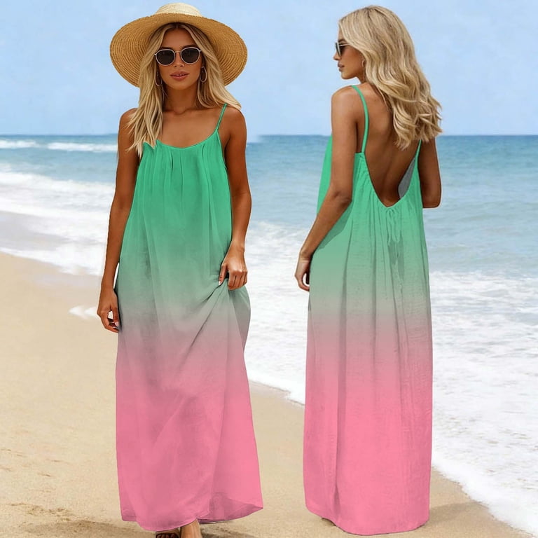 Summer Dresses for Women Ombre Gradient Spaghetti Strap Maxi Dress Scoop Neck Low Back Tie Back Flowy Vacation Dress - Walmart.com Summer Dresses for Women Ombre Gradient Spaghetti Strap Maxi Dress Scoop Neck Low Back Tie Back Flowy Vacation Dress - Walmart.com