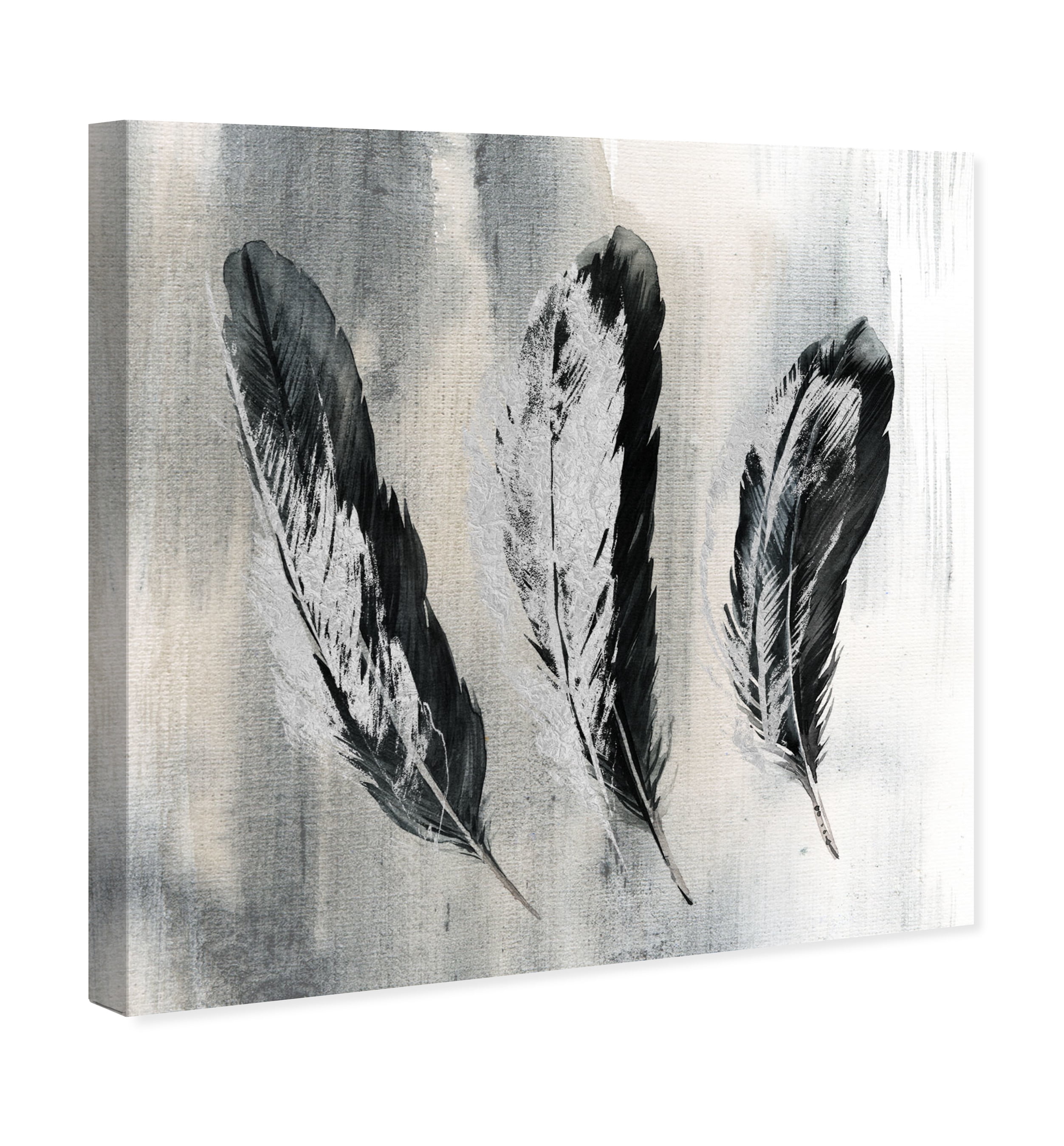 Wynwood Studio Fashion and Glam Modern Canvas Art - Minimalist Gray And Black Feathers, Wall Art for Living Room, Bedroom, and Bathroom, 20 in x 20, Black and Gray Home Decor