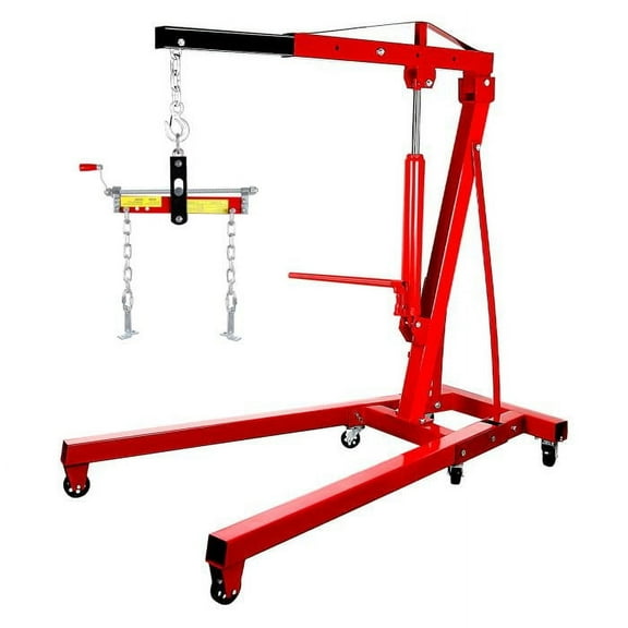 Heavy Duty 4400lbs Engine Hoist, Telescopic Hydraulic Lift with 6 Casters, Red Steel Frame for Ports, Mechanical Workshops, Garages​​