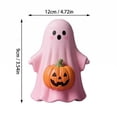 thumbnail image 3 of Fall Halloween Decor, Pastel Halloween Decor, Cute Halloween Decor, Pink Ghost Decor, 4.75X3.5 Inch Smooth Glazed Pink Ghost Statue with Pumpkin, Ideal for Indoor Mantel Desk, 3 of 6
