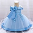 thumbnail image 2 of TEAJOPSUU Toddler Baby Girls Christening Dress Sleeveless Suspender Applique Flower Tulle Dress Princess Wedding Birthday Tutu Gown Blue, 2 of 9