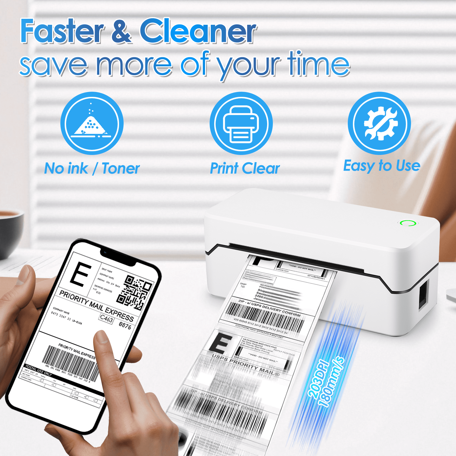 Bluetooth Thermal Shipping Label Printer, Wireless 4x6 Label Printer for Shipping Package and Small Business, Compatible with Android iOS Windows Mac, High Speed Labels Maker Printer